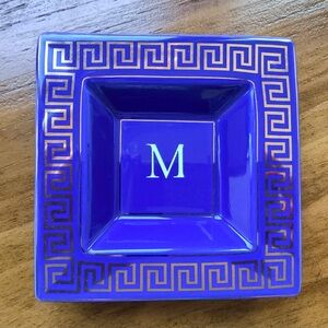 Mark & Graham Greek Key Ceramic Catch All Tray Royal Blue And Gold W/ M Monogram